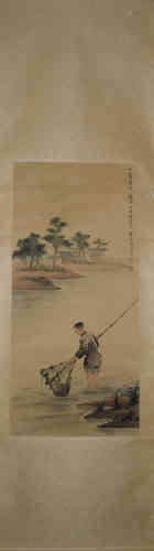 A Chinese Figure Silk Scroll,Shanyue Guan Mark