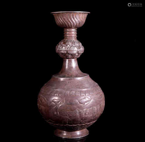A Chinese Carved 100% Silver  Vase