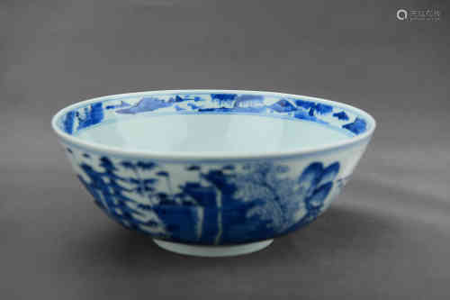 A Chinese Blue and White Porcelain Bowl witn Landscape Printed