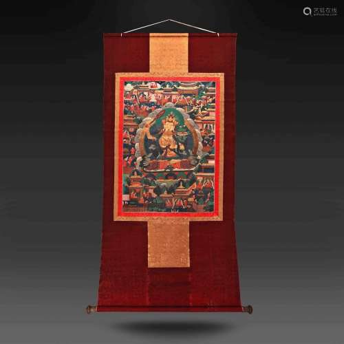 A Chinese Thang-ga Painting of Manjusri Bodhisattva