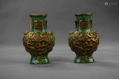 A Pair of Bronze Glaze Porcelain Vases
