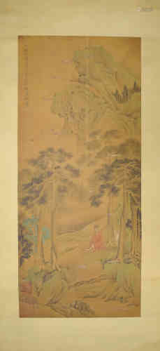 A Chinese Landscape Silk Scroll, Mengfu Zhao Mark