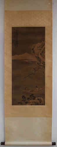 A Chinese Landscape Silk Scroll, Yuncong Xiao Mark