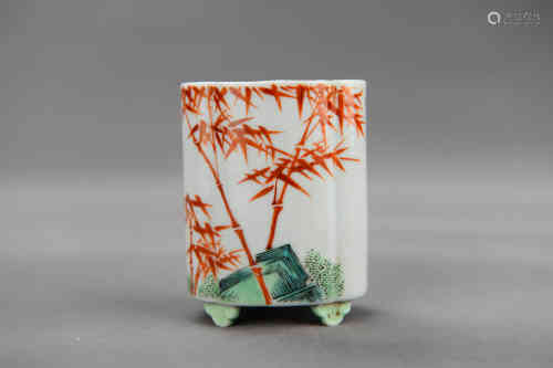 A Chinese Bamboo Pattern Porcelain Brush Pot