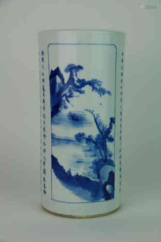 A Chinese Blue and White Porcelain Brush Pot