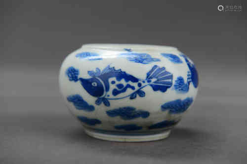 A Chinese Fish Pattern Blue and White Porcelain Jar