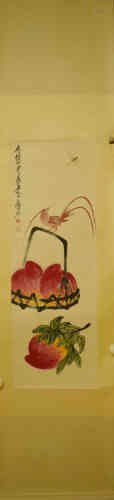 A Chinese Peach Painting,Baishi Qi Mark