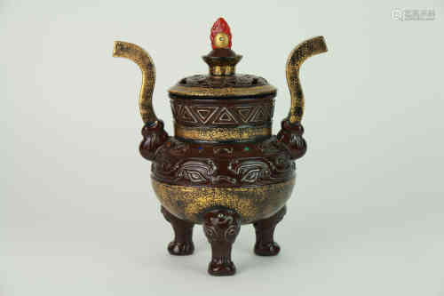 A Chinese Brown Glaze Gilding Porcelain Vase