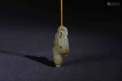 A Chinese Cucumber Shape Jade Carved Pendant