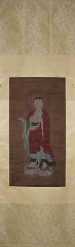 A Chinese Buddha Statue Silk Scroll,Gonglin Li Mark