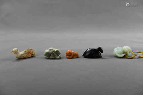 Chinese Jade Animal Carved 5 Pcs