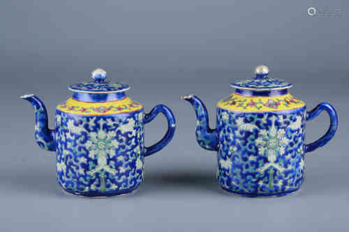 A Chinese Blue Famille Rose Porcelain Pots