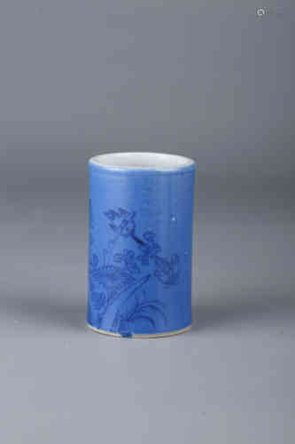 A Chinese Blue Glaze Brush Pot