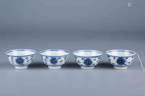 Chinese Blue and White Porcelain Cups,4pcs