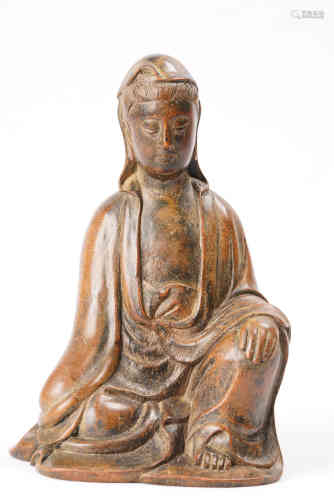 A Chinese Carved Chengxiang Statue of Guanyin.