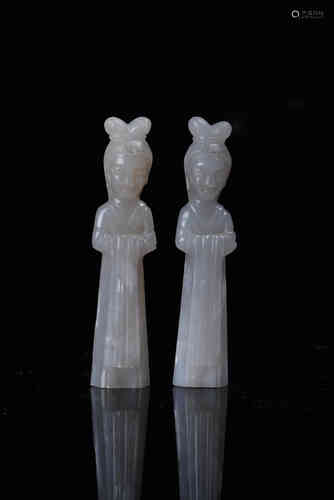 A Pair of Chinese Jade Figurines.