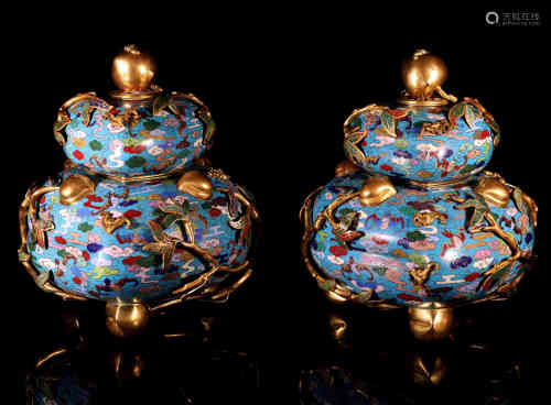 A Pair of Chinese Cloisonne Vases.