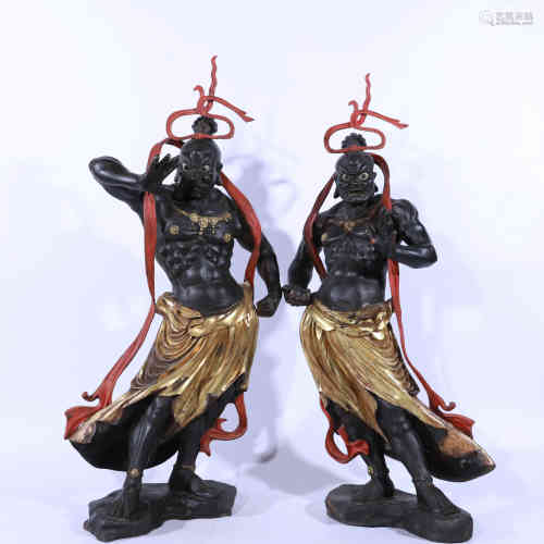 A Chinese Gilt Bronze Statue of Heng and Ha Marshals.