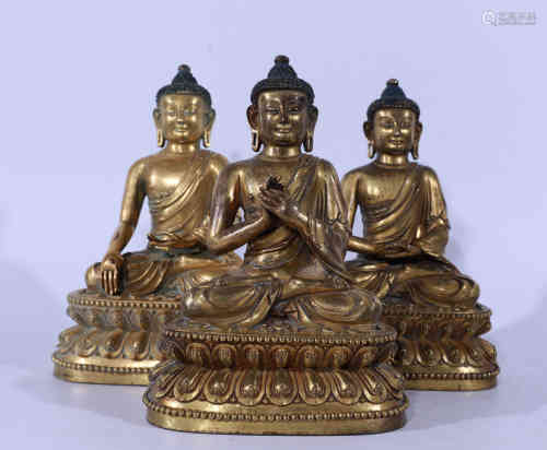 A Set of Gilt Bronze Statue of Trikalea Buddhas.