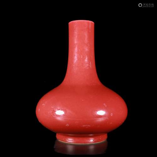 A Chinese Red Glazed Porcelain Flask Vase.