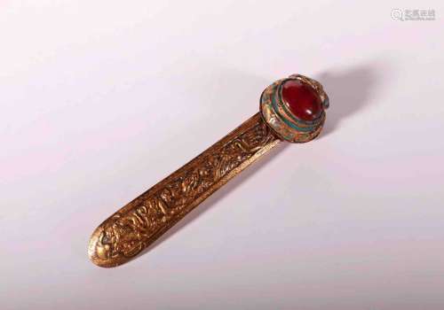 A Chinese Gilted Silver Hair Pin.
