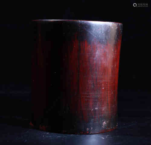 A Chinese Wood Brush Pot.