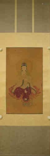 A Chinese Figure Silk Scroll, Lengmei Mark.