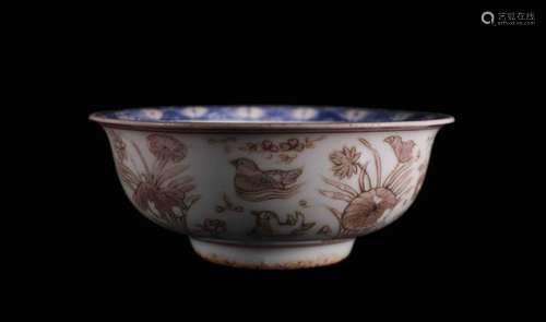 A Chinese Blue and White and Underglazed Red Porcelain Bowl.