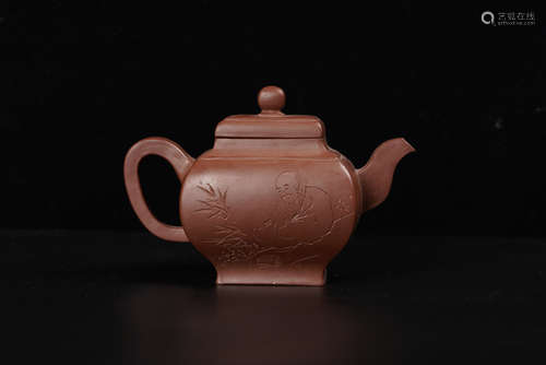 A Chinese Zisha Pottery Teapot.