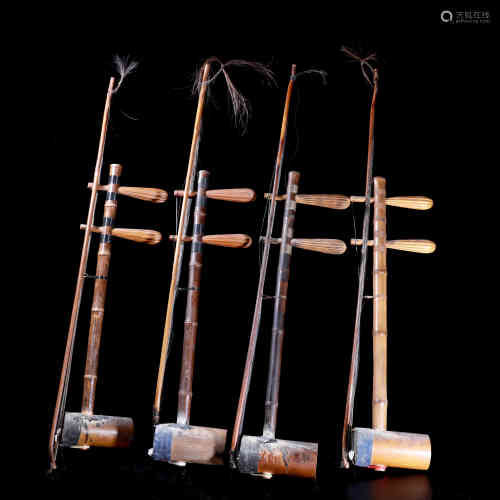Four Vintage Chinese Wood Beijing Opera Fiddles.