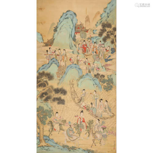 Lot240109 黄山寿（1855～1919）群仙祝寿 绢本 立轴