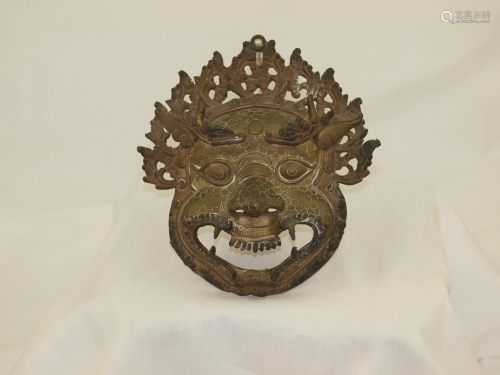 Tibet Bronze Mask Mahakala Buddhism 19th