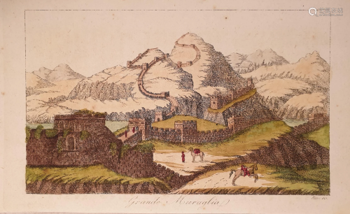 Print 1824 coloured by hand Great Wall China