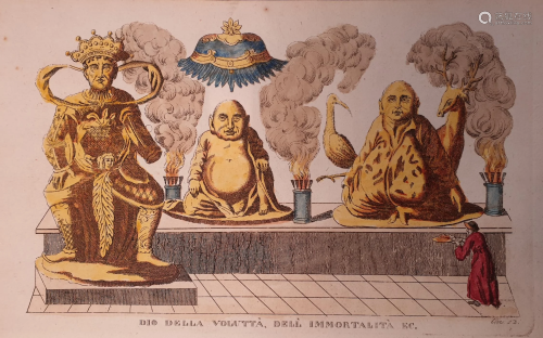 Print 1824 coloured by hand three immortals China