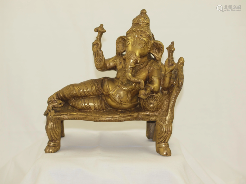 India big Bronze statue Ganesh on a bed
