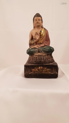 Japan Wood Statue Buddha Shakyamuni Gold
