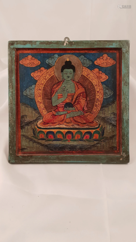 Wood Painting Buddha Amoghasiddhi Nepal Tibet