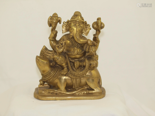 India big Bronze statue Ganesh Seated on Mouse