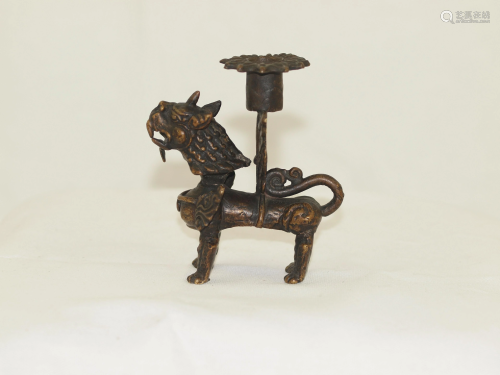 Bronze lost-wax Chinese dragon candleholder China