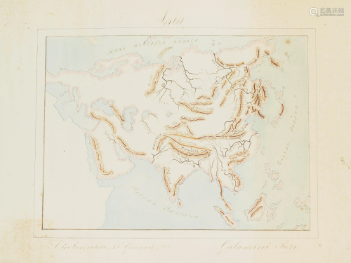 Map orography Asia handwritten Galamini 1908