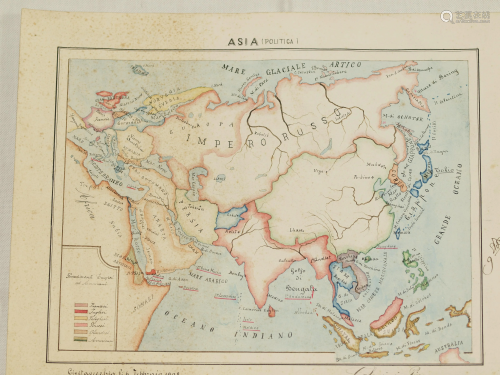 Map Asia handwritten coloured Galamini 1908