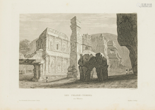 Animated view Temple Felsen Ellora India 1860