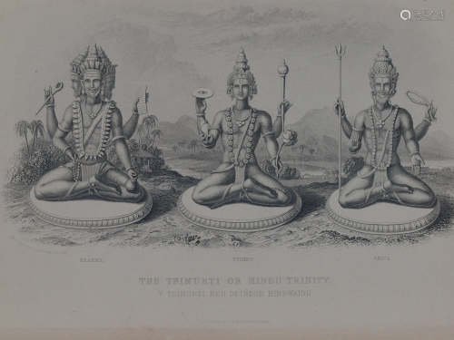 Hindu Trinity Induist Brahma Vishnu Shiva 1850