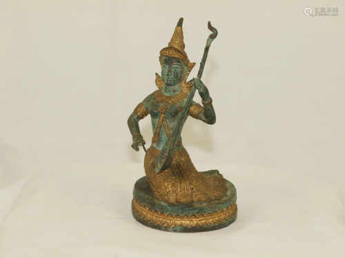 Thai female temple keeper Music Bronze Gold