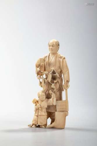 OKIMONO en ivoire, paysan et son enfant Japon Mei…