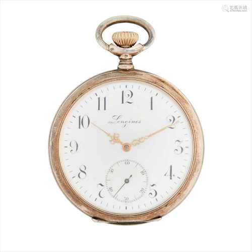 A silver cased pocket watch, Longines