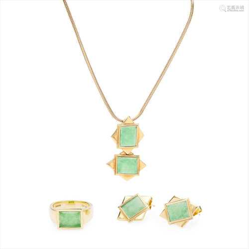 An 18ct gold jade set suite of jewellery, Boodle & Dunthorne
