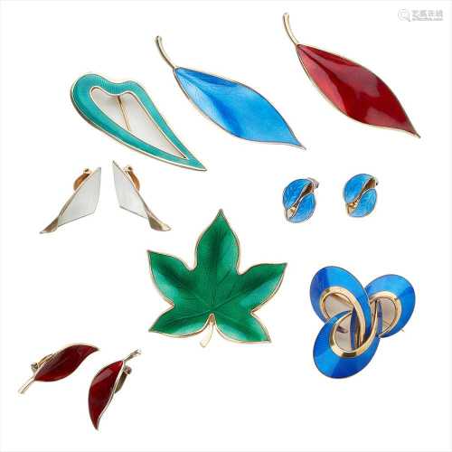 A collection of Scandinavian enamelled jewellery