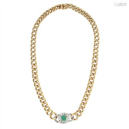 An emerald and diamond set necklace