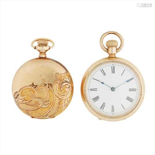 A 14k fob watch and a gilt cased fob watch